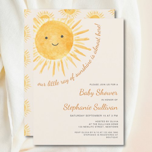Sunshine Boho Gender_Neutral Sun Baby Shower Invitation