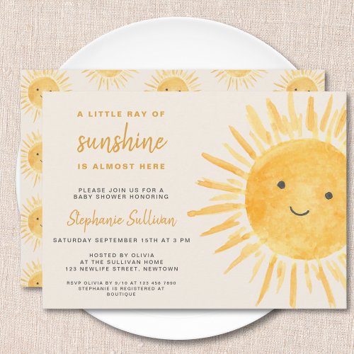 Sunshine Boho Gender_Neutral Sun Baby Shower Invitation