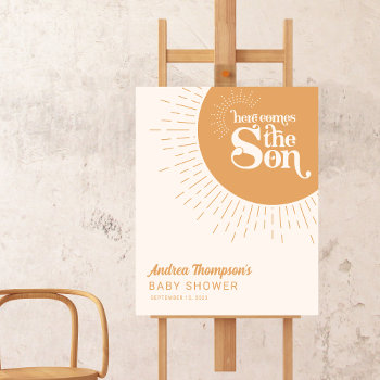 Sunshine Boho Here Comes The Son Baby Shower Poster by ncdesignsco at Zazzle
