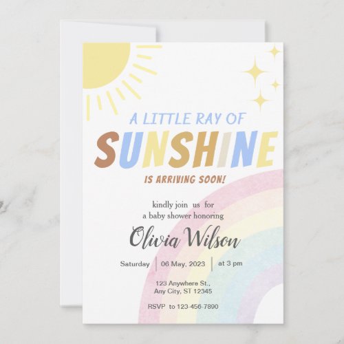 Sunshine Boho Rainbow Baby Shower Invitation