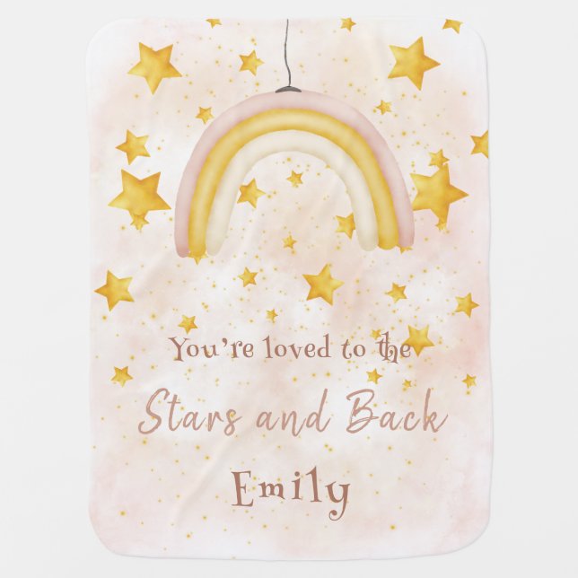 Sunshine Boho Rainbow Gold magic Stars Nursery Baby Blanket (Front)