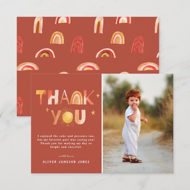 Sunshine Boho Rainbow | Photo Thank You Card (Front/Back)