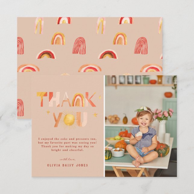 Sunshine Boho Rainbow | Photo Thank You Card (Front/Back)