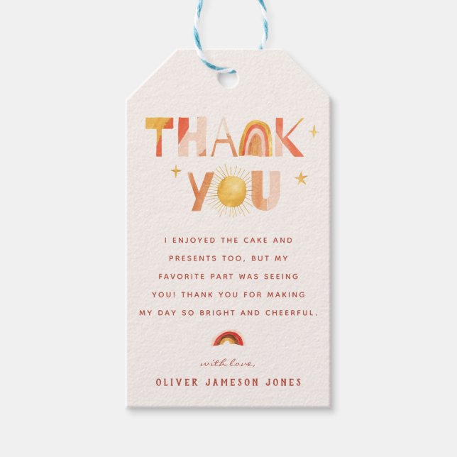 Sunshine Boho Rainbow | Thank You  Gift Tags (Front)