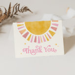 Sunshine Boho Retro Thank You Card<br><div class="desc">Thank your guests for showering your little ray of sunshine with love with our Sunshine Thank You Card! This charming boho design features a watercolor sun set against a soft vintage white background. The bright and girly color scheme of pink, peach, and yellow is complemented by retro typography and star...</div>