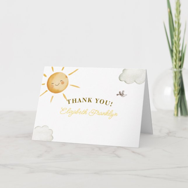 Sunshine Boho Sun Baby Shower  Thank You Card (Front)