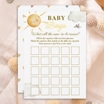 Sunshine Boho Sun Gender-Neutral Baby Bingo Card