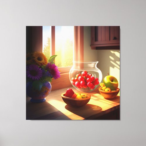 Sunshine Bowl of Fruit and Flowers 11 Canvas Print