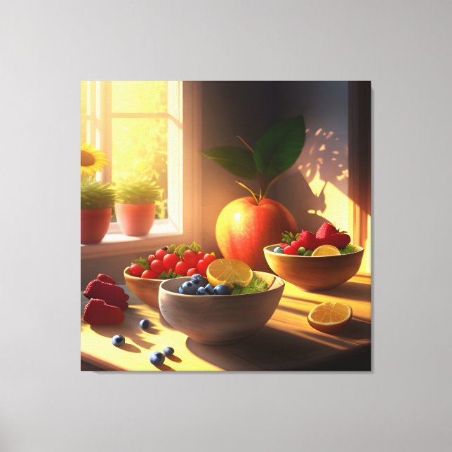 Sunshine Bowl of Fruit and Flowers 12 Canvas Print (Front)