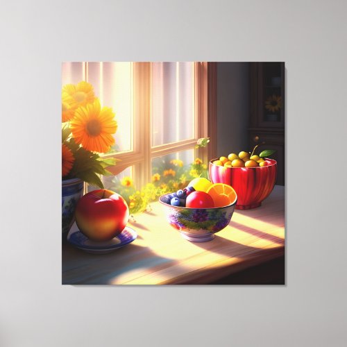 Sunshine Bowl of Fruit and Flowers 6 Canvas Print