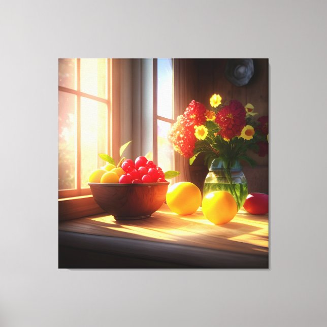 Sunshine Bowl of Fruit and Flowers 8 Canvas Print (Front)