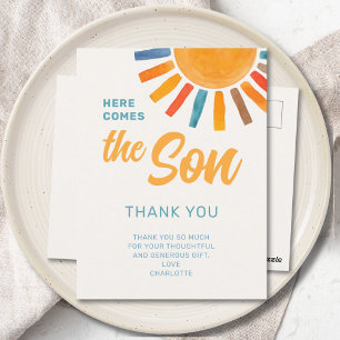 Sunshine Boy's Baby Shower Thank You Postcard