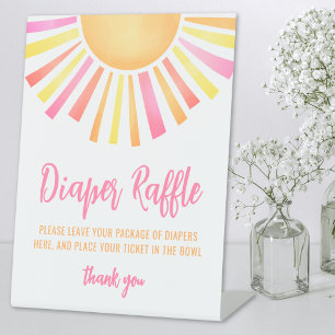 Sunshine Bright Pink Baby Shower Diaper Raffle Pedestal Sign