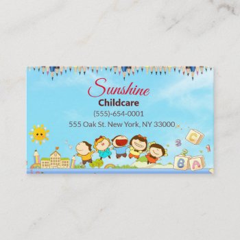 Sunshine Cartoon Children Daycare Childcare Business Card by tyraobryant at Zazzle