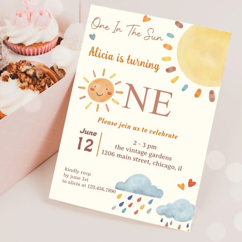 Sunshine Cloud One In The Sun 1st Birthday  Invitation