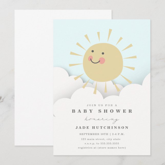 Sunshine Clouds Baby Shower Invitation (Front/Back)