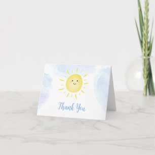 Sunshine Clouds Blue Birthday Letterpress Thank You Card