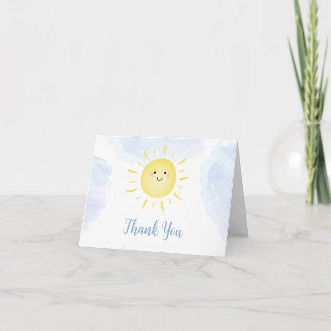 Sunshine Clouds Blue Birthday Letterpress Thank You Card (Front)