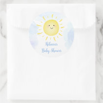 Sunshine Clouds Blue Boy Baby Shower Classic Round Sticker