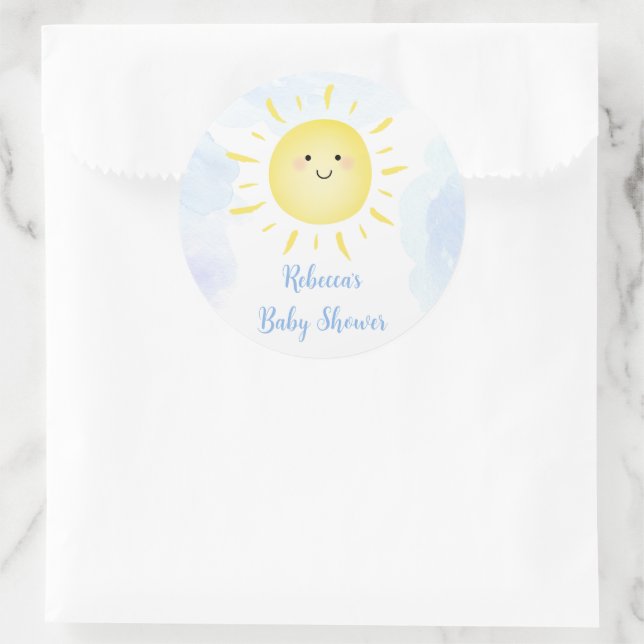 Sunshine Clouds Blue Boy Baby Shower Classic Round Sticker (Bag)