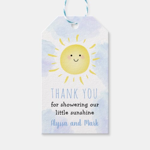 Sunshine Clouds Blue Boy Baby Shower Gift Tags
