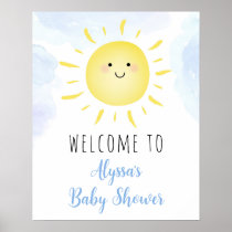 Sunshine Clouds Blue Boy Baby Shower Welcome Poster