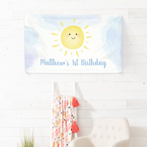 Sunshine Clouds Blue Boy Birthday Banner