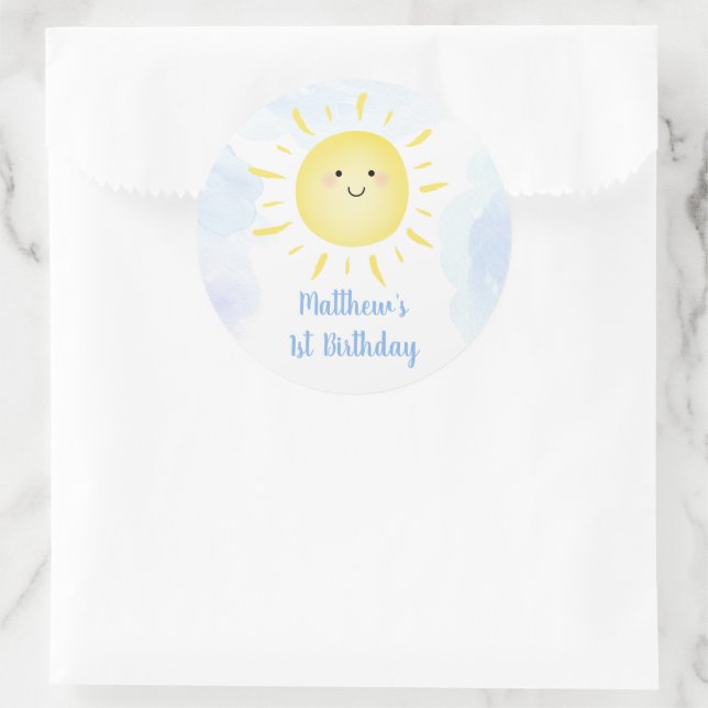 Sunshine Clouds Blue Boy Birthday Classic Round Sticker (Bag)
