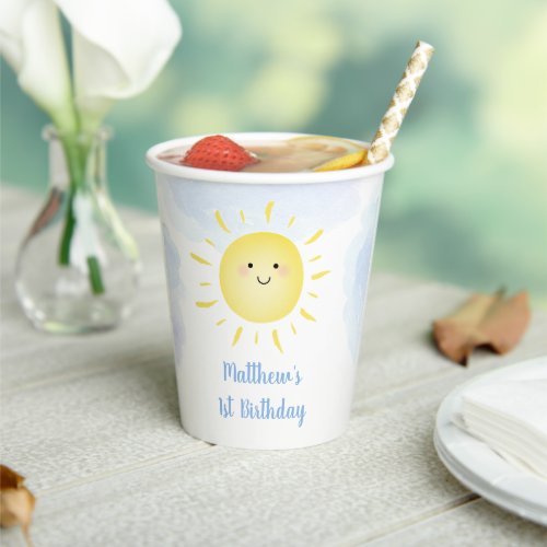 Sunshine Clouds Blue Boy Birthday Paper Cups