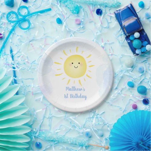 Sunshine Clouds Blue Boy Birthday Paper Plates