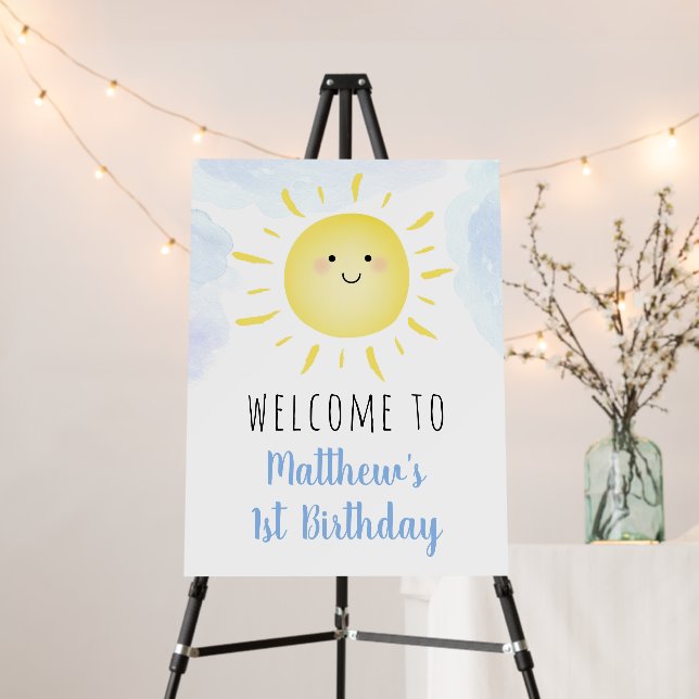 Sunshine Clouds Blue Boy Birthday Welcome Foam Board (In Situ (Stand))