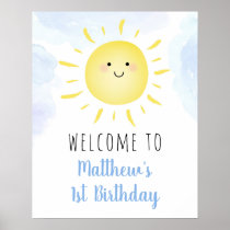 Sunshine Clouds Blue Boy Birthday Welcome Poster