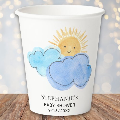 Sunshine Clouds Blue Boys Baby Shower Paper Cups