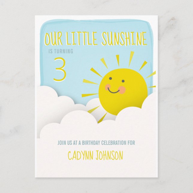 Sunshine Clouds Blue Sky Birthday Invitation Postcard (Front)