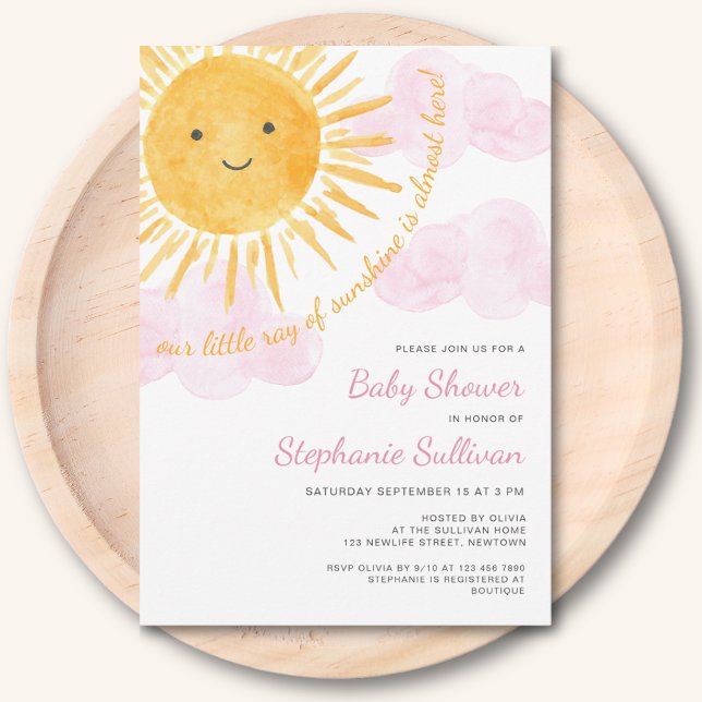 Sunshine Clouds Girl's Baby Shower Invitation (Creator Uploaded)