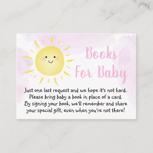 Sunshine Clouds Pink Baby Shower Book Request Enclosure Card