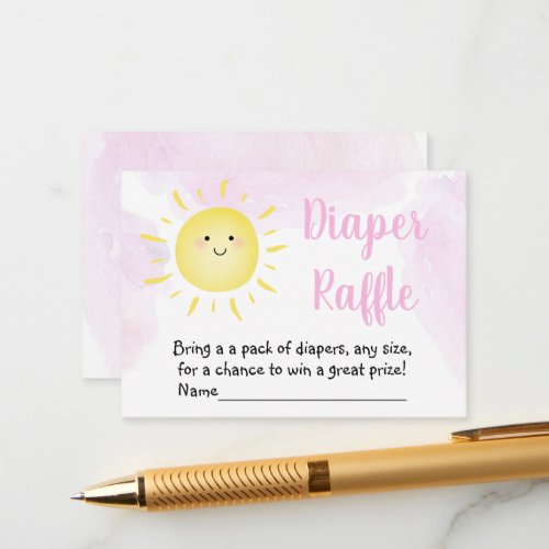 Sunshine Clouds Pink Baby Shower Diaper Raffle Enclosure Card