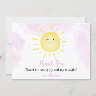 Sunshine Clouds Pink Birthday Thank You Invitation