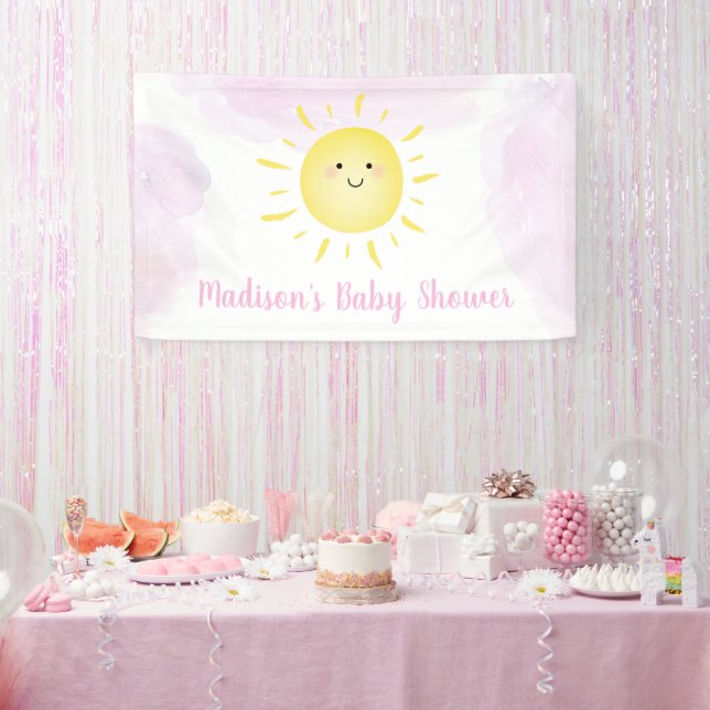 Sunshine Clouds Pink Girl Baby Shower Banner (Party)