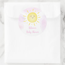 Sunshine Clouds Pink Girl Baby Shower Classic Round Sticker