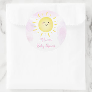 Sunshine Clouds Pink Girl Baby Shower Classic Round Sticker