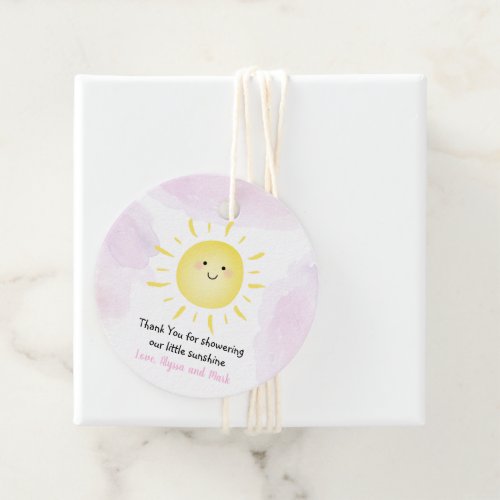 Sunshine Clouds Pink Girl Baby Shower Favor Tags