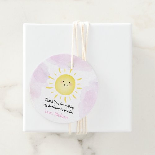 Sunshine Clouds Pink Girl Birthday Favor Tags