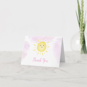 Sunshine Clouds Pink Girl Birthday Letterpress Thank You Card