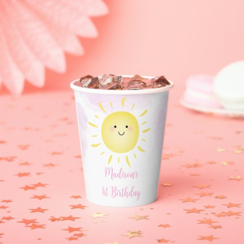 Sunshine Clouds Pink Girl Birthday Paper Cups