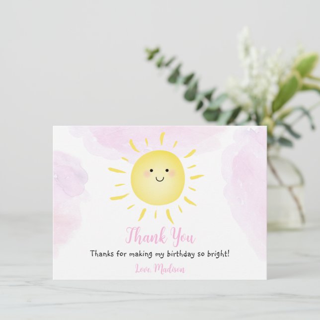 Sunshine Clouds Pink Girl Birthday Thank You (Standing Front)