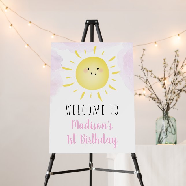 Sunshine Clouds Pink Girl Birthday Welcome Foam Board (In Situ (Stand))