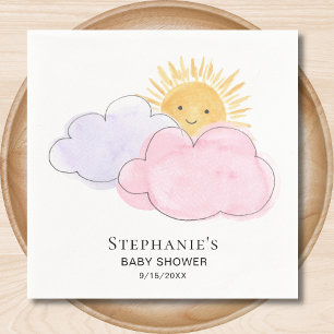 Sunshine Clouds Pink Girl's Baby Shower Napkins