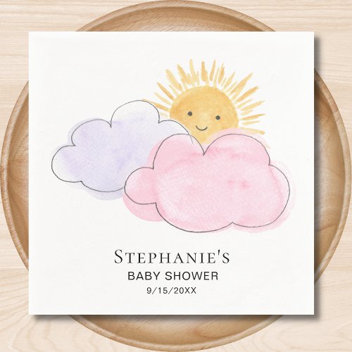 Sunshine Clouds Pink Girls Baby Shower Napkins