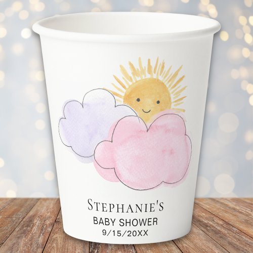Sunshine Clouds Pink Girls Baby Shower Paper Cups